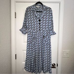Vintage Janice McCarty 1/4 Decorative Front 3/4 Length Sleeve A-Line Midi Dress